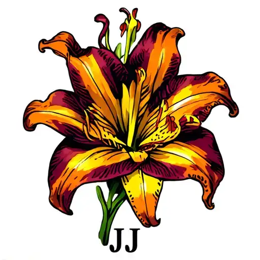 Yellow Orange And Deep Maroon Tiger Lily With The Letters Jj Incorporated