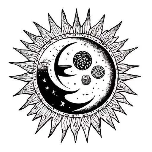 Strong Tea Magic Sun Moon Space Land Tattoo