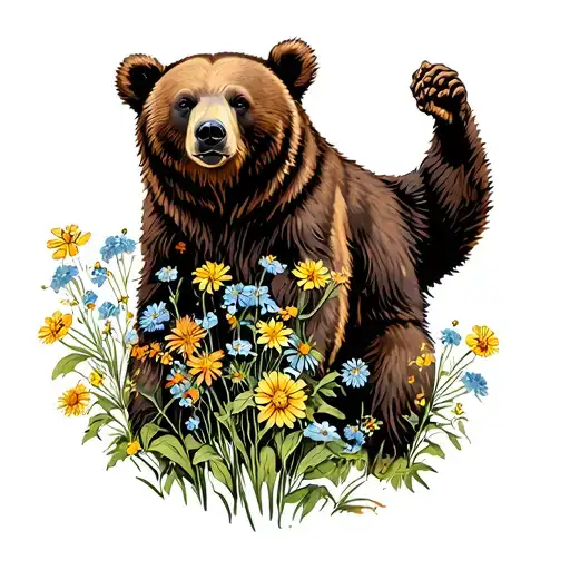 Bear Standing In Wildflowers