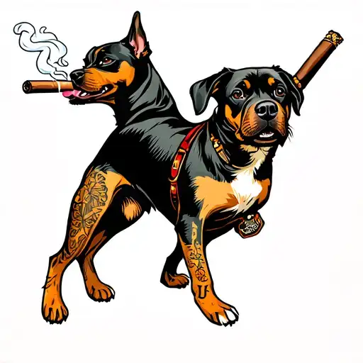 Dog Walking Upright On Hind Legs Smoking Cigar
