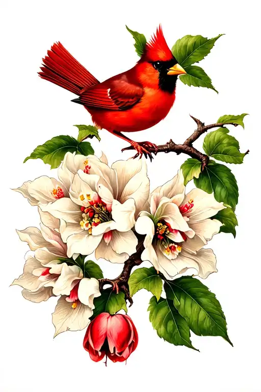 Tulip Tree Branch With Cardinal Perched