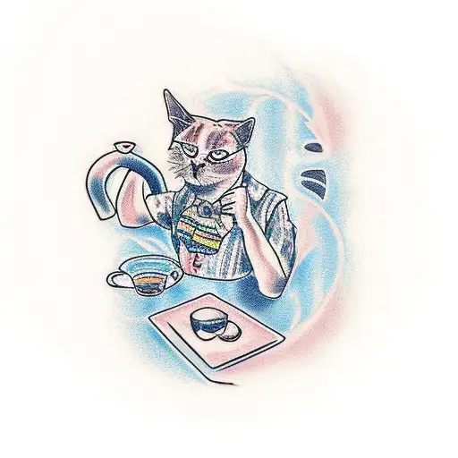 A Tattoo Of A Person Grappling With A Cat In A Kitchen Setting