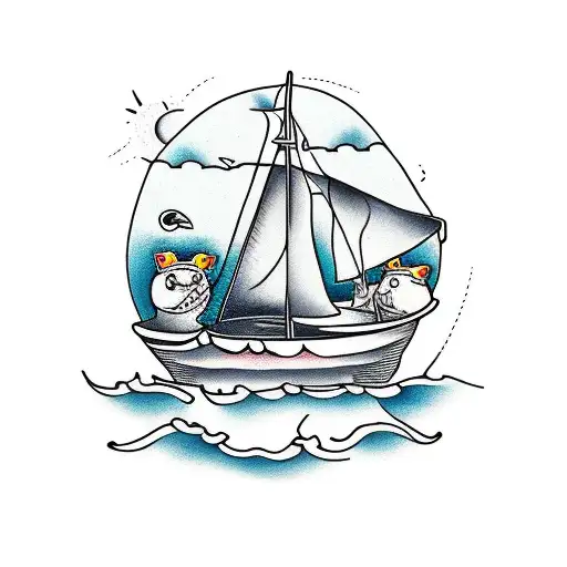 Sail Boat With Frog And Sparrow