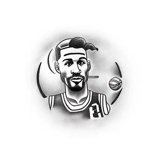 A Traditional Tattoo Of A Basketball Player In Action With Airsoft Gun Details