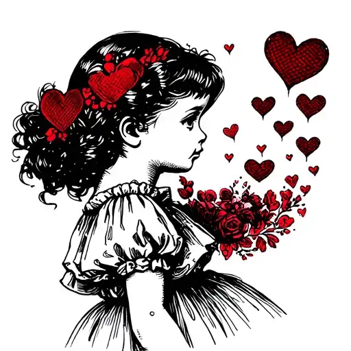Little Girl Silhouette Blow Out Hearts