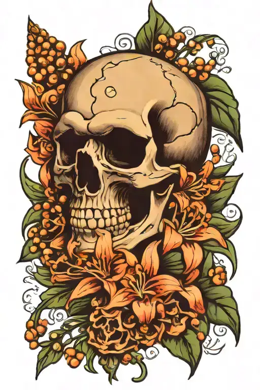 Skull With A Bouquet Of Lily Of The Valley
