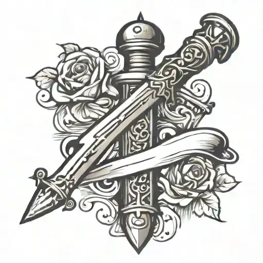 Sword With A The Tip Of A Fountain Pen In Place Of The Blade In The Style Of A Traditional