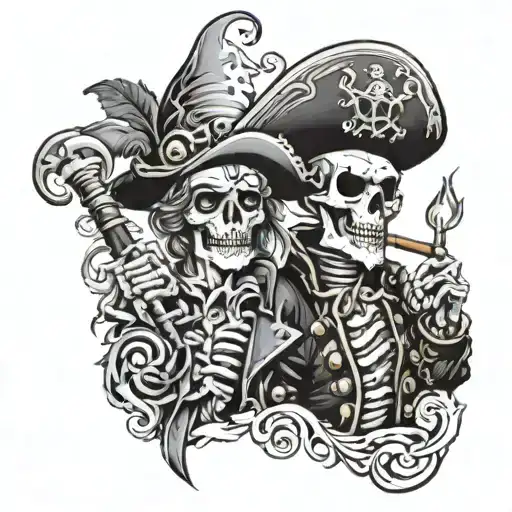 Skeletal Pirate And A Jester Both Smoking