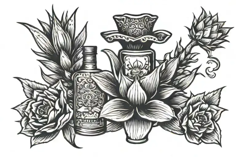 Agave And Tequila Bottle Jalisco Inspired