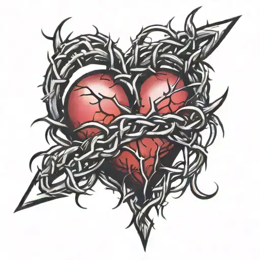 A Crown Of Thorns Style Heart In The Shape Of Black Barbed Wire With Some Smoky Red Lines