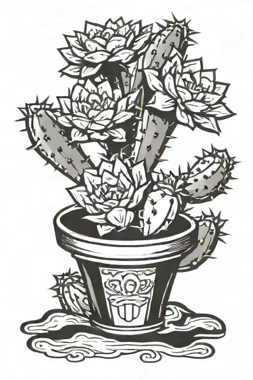 Traditional Cactus In A Decorated Pot