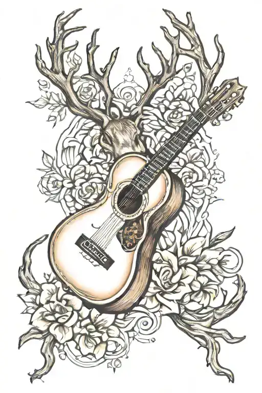 Acoustic Guitar And Deer Antlers