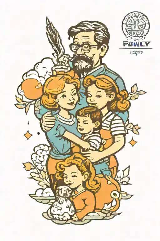 One Family Of 4 Father Mother Son Daughter Background A Landscape