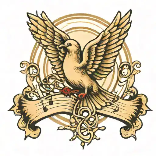 Doves With Praying Hands In The Middle Surrounded My Music Notes