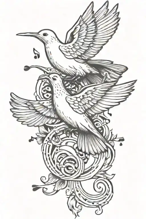 Doves With Praying Hands In The Middle Surrounded My Music Notes