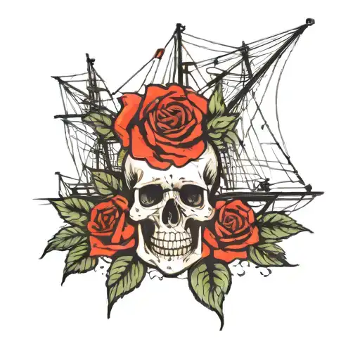 Skull And Roses Sailing Ship