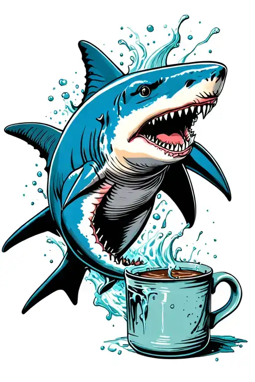Shark Jumping Out Of Coffee Mug Overflowing Jar