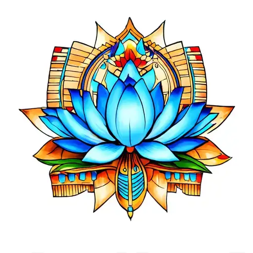 Coverup With A Coloured Blue Lotus In An Egyptian Style