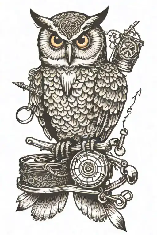 Smiling Owl With Fishing Gear