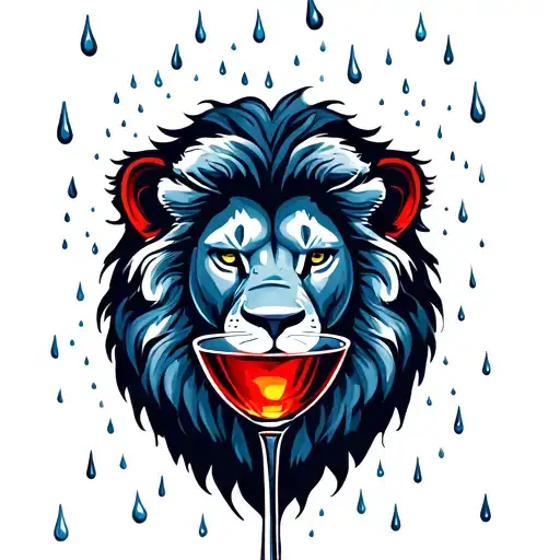 Lion And Wine Glass Surrounded My Rain