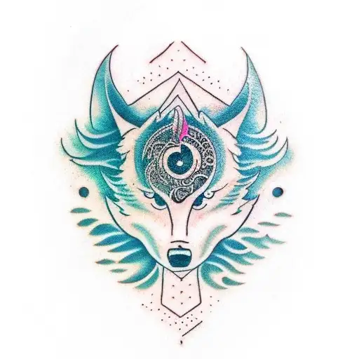 Tribal Howling Wolf Yin Yang