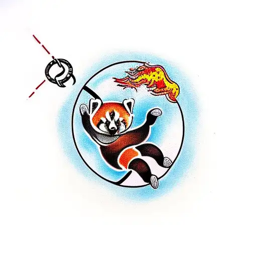 Red Panda On A Scooter Jumping Through A Ring Of Fire