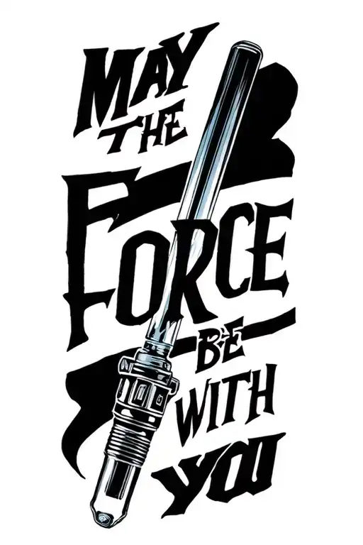 A Minimalist Tattoo Design Of A Light Saber With The Quote 'May The Force Be With You' Incorporated
