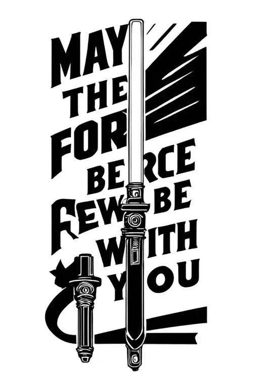 A Minimalist Tattoo Design Of A Light Saber With The Quote 'May The Force Be With You' Incorporated