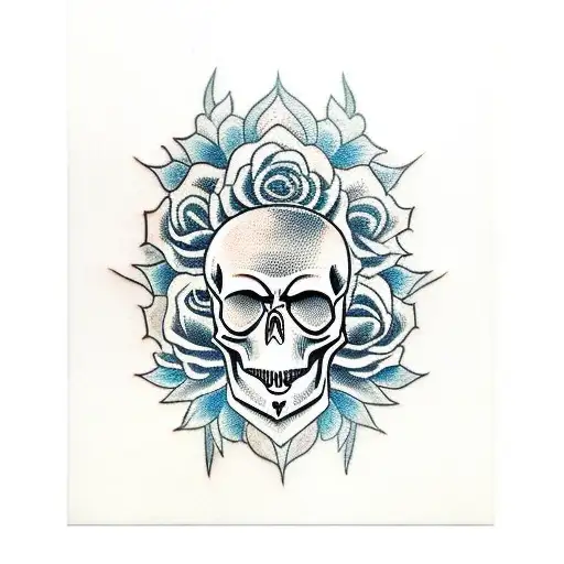 Skull And Wolf With Deadly Flowers