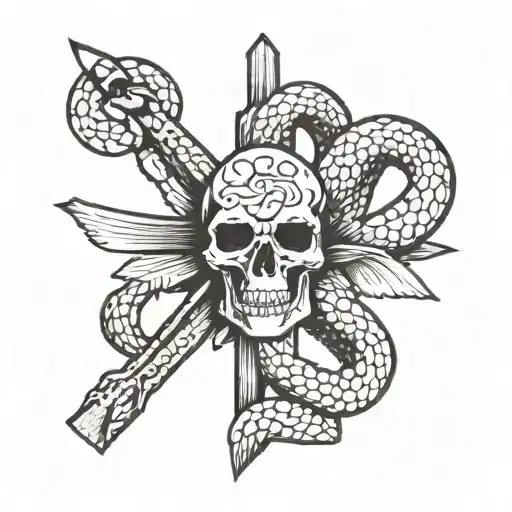 Cross And Snake Wrapped