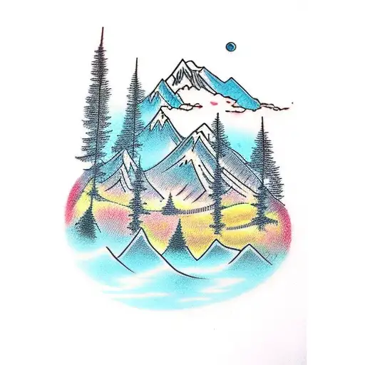 Three Mountain Peaks With Trees At The Base