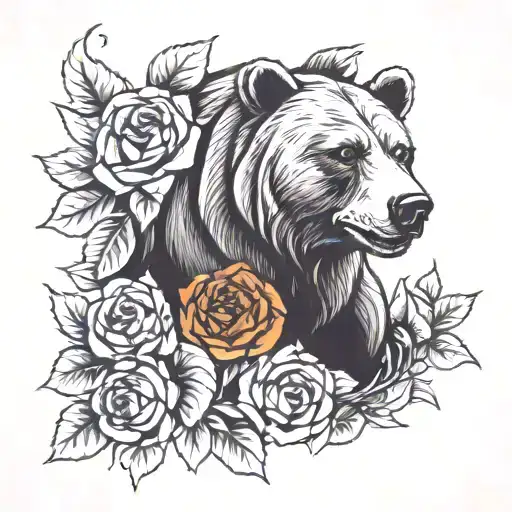 Bear With Roses And Sunflowers