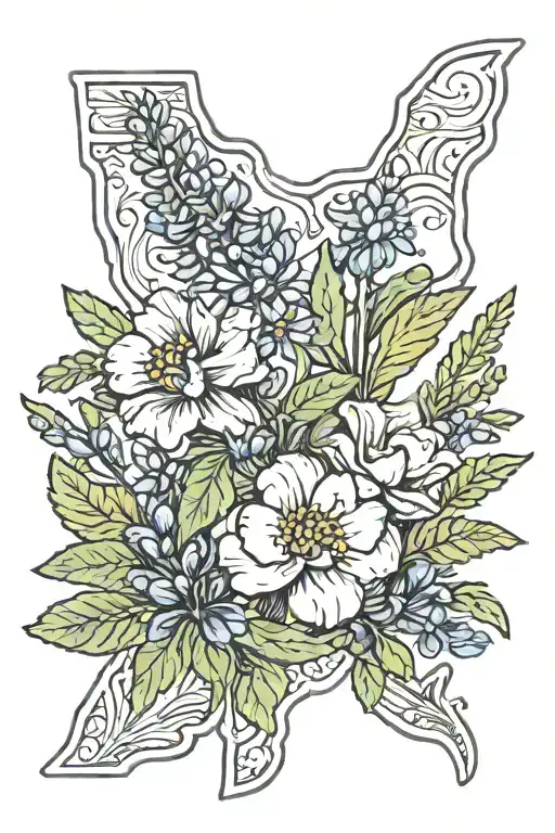 Texas With Bluebonnets And Marigolds