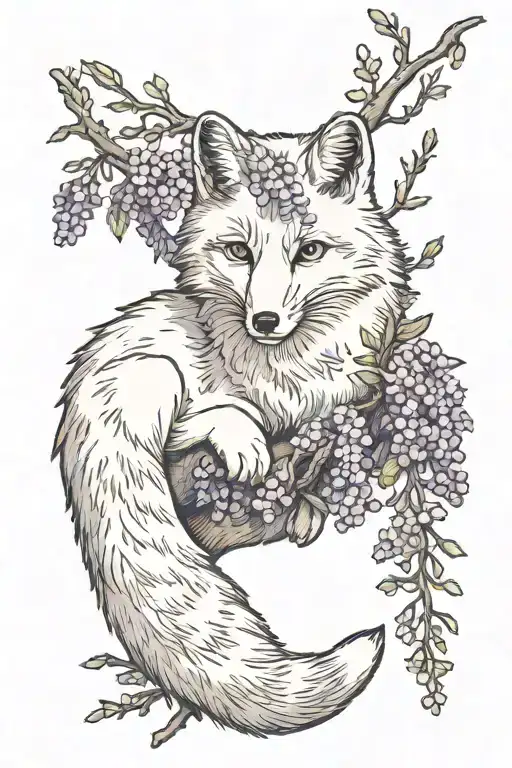 Artic Fox Laying In A Wisteria Tree