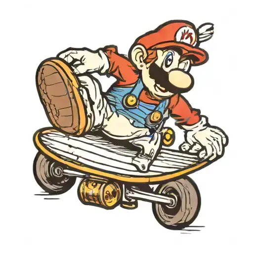 Super Mario Riding A Skateboard