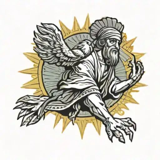 San Judas Tadeo Lifting A Rooster Into The Sun While Shedding Tears