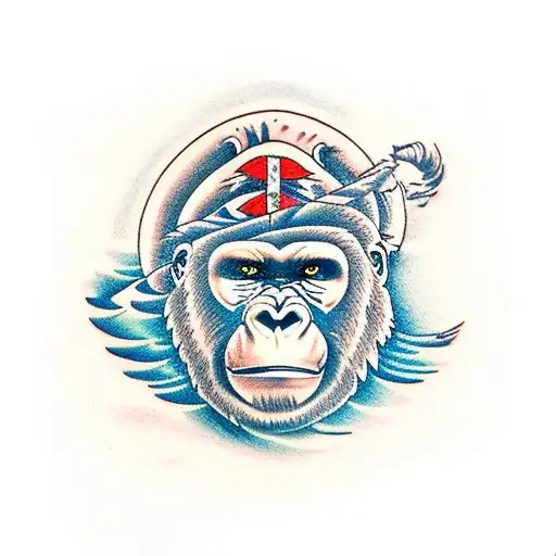 Gorilla With Ocean Waves