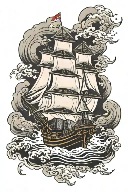 Pirate Ship Sailing Through Stormy Seas