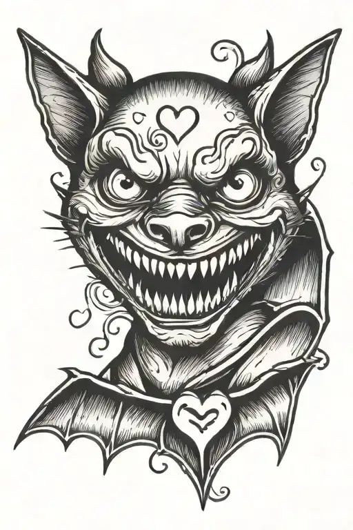 Bat Face With Teeth And Hearts