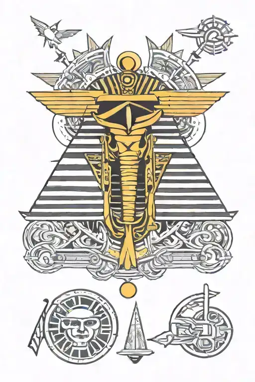 Egyptian Symbols Incorporated Into The Design Around Annubis
