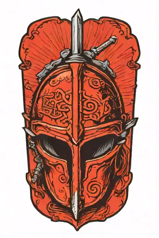 Warriors Helmet Resting On Sword