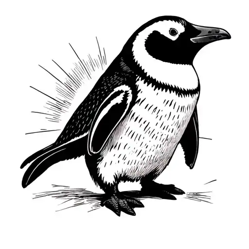 Neo Traditional Black And White Full Body Penguin Sketch Less Detail