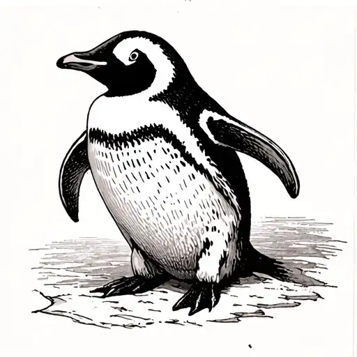 Black And White Full Body Penguin Sketch Less Detail