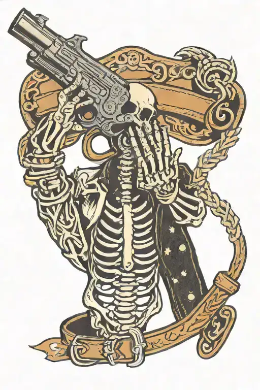 Skeleton Hand On Gun Belt And Holsters