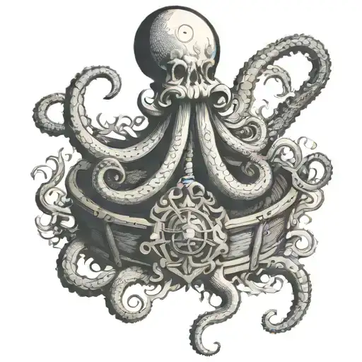 A Kraken Guarding A Chest Of Ancient Pirate Treasure