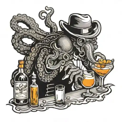 Octopus Bartender Mixing Drinks