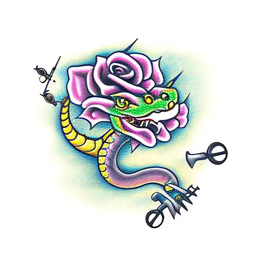 Dragon With Roses And Screws