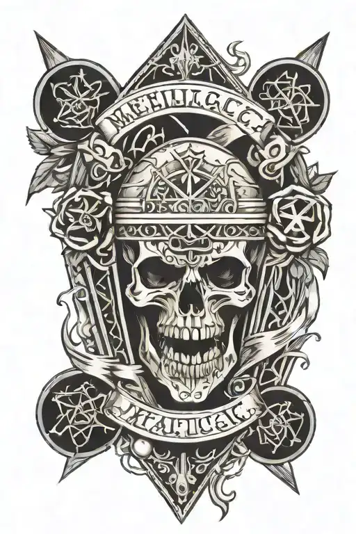 Metallica Dead Magnetic Coffin Surounded By Viking Symbols