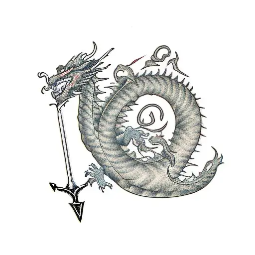 Dragon With Sword And Fire