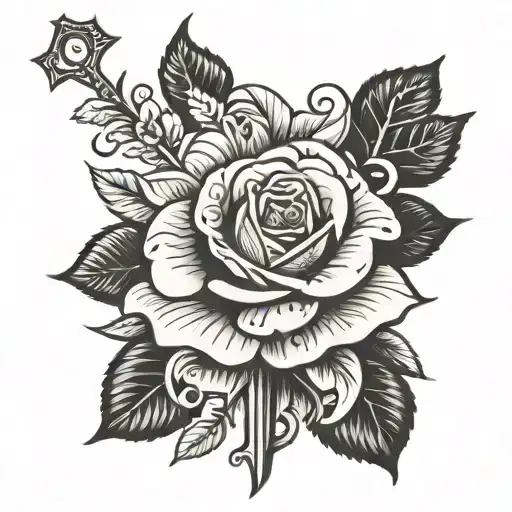Rose Tattoo With Cross Surround